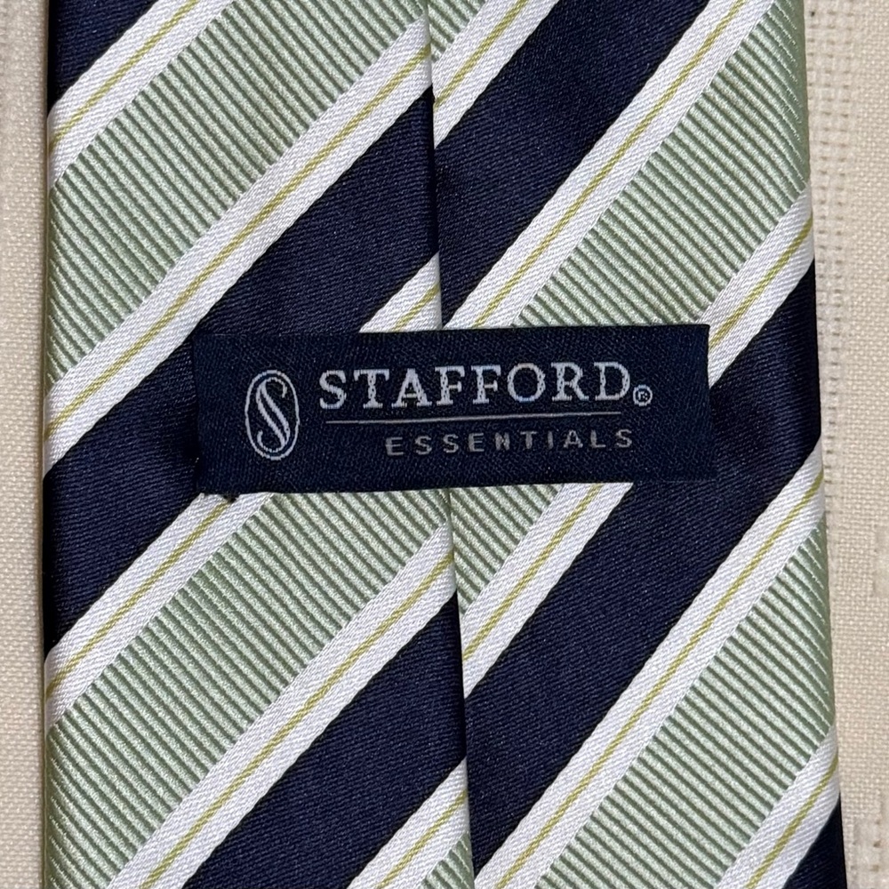 Stafford Navy and Light Green Striped Tie - Picture 2 of 2
